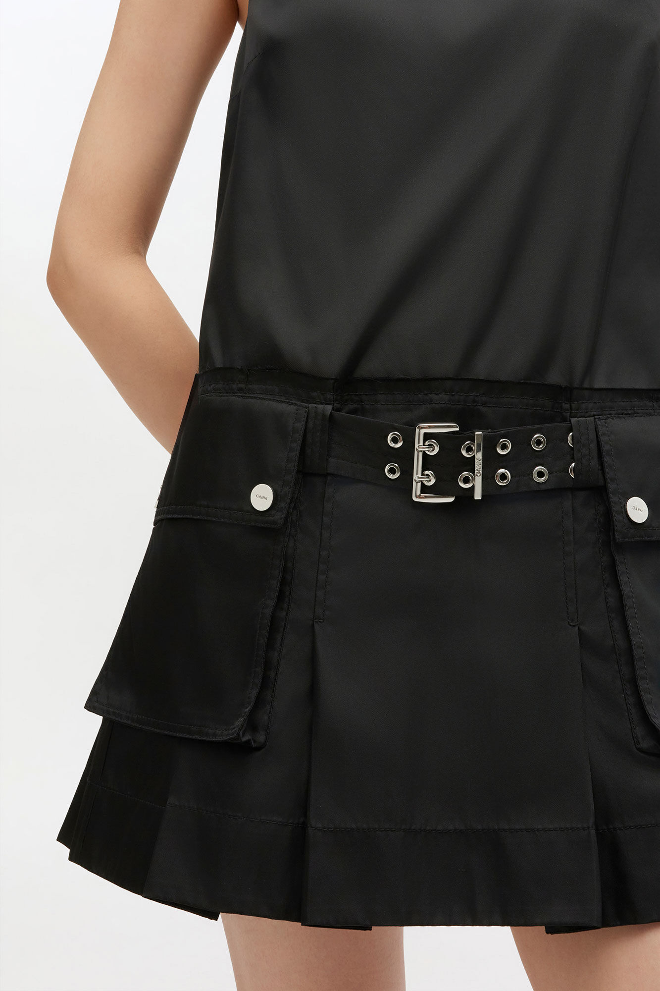 Jet Black Duchesse Nylon Mini Dress | GANNI US