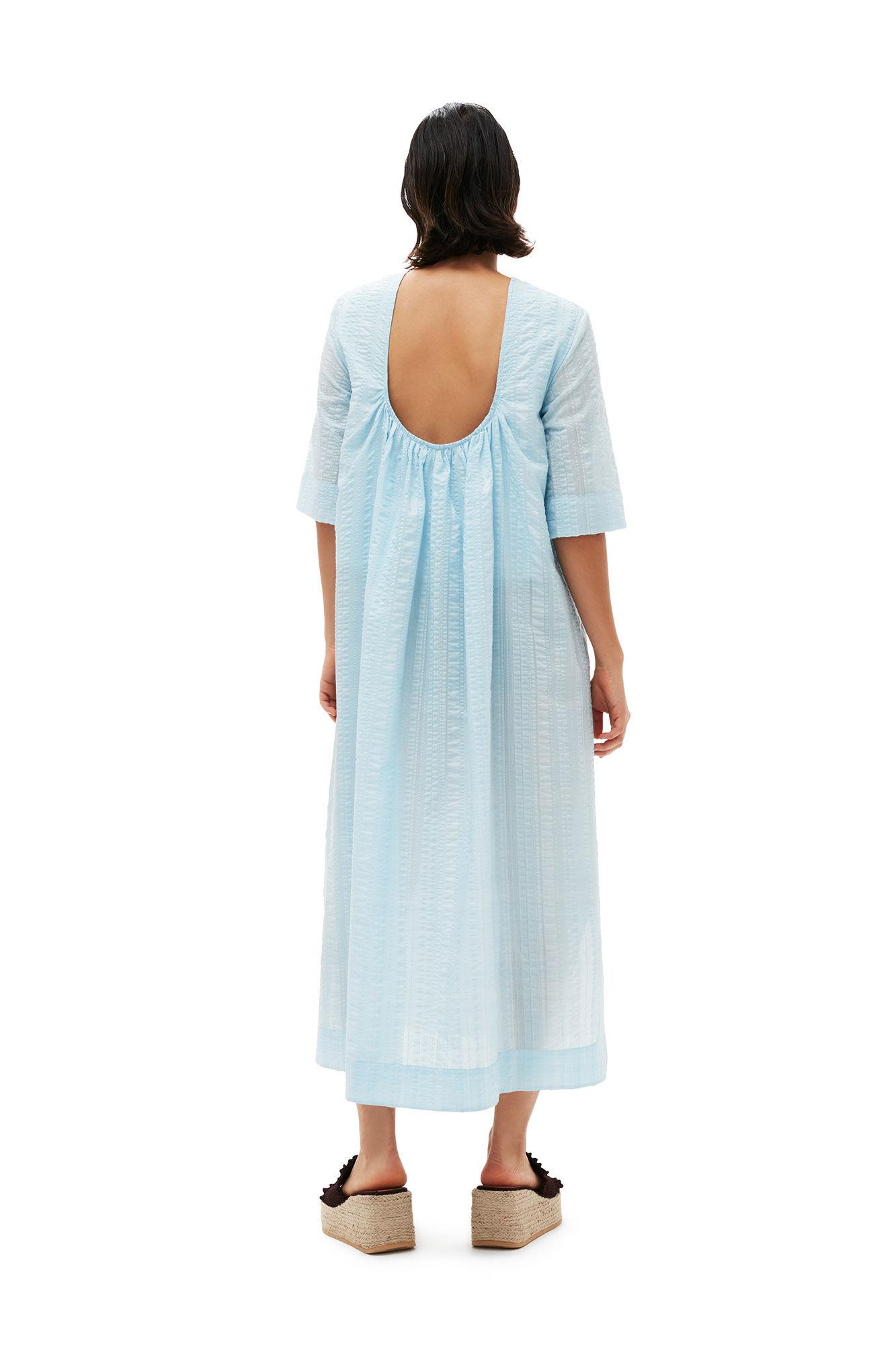 Seersucker Check Maxi Dress, Elastane, in colour Ice Water - 5 - GANNI
