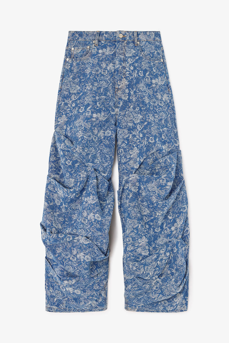 Bl&aring; gobel&auml;ngdraperade jeans, Organic Cotton, in colour Mid Blue Stone - 1 - GANNI