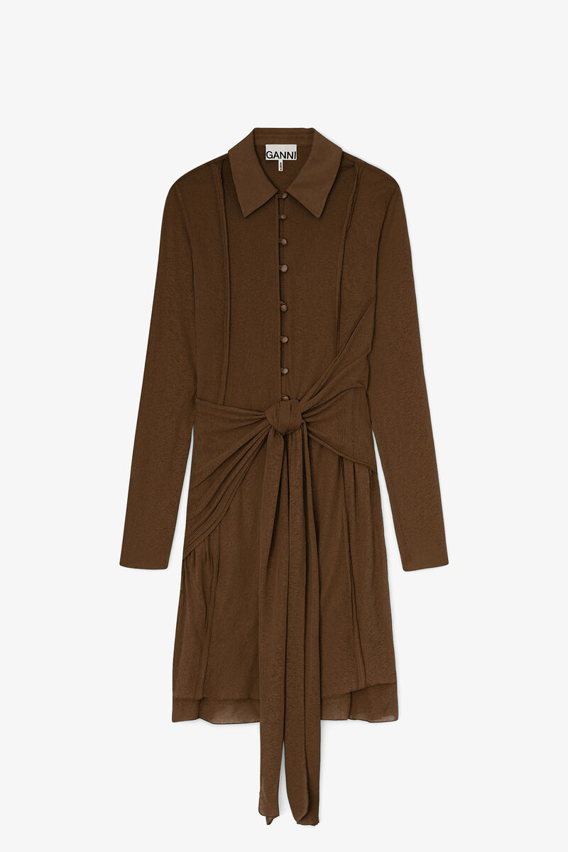 Short Dress in Marl Mesh, Recycled Polyester, in colour Demitasse - 1 - GANNI