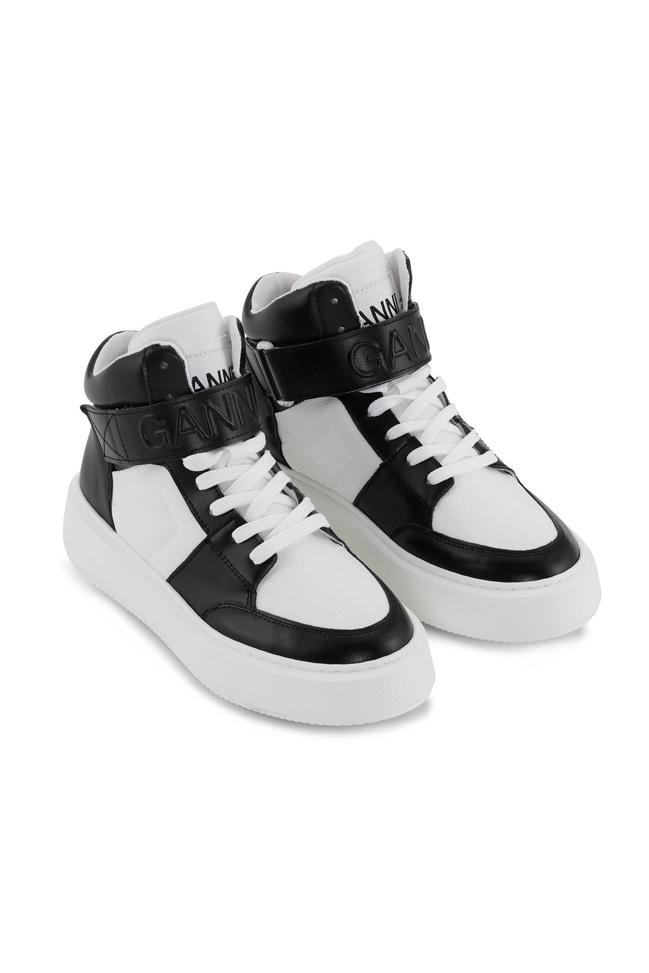 Black/White Sporty Mix High Top Sneakers, Recycled Polyester, in colour Black/White Vintage - 3 - GANNI