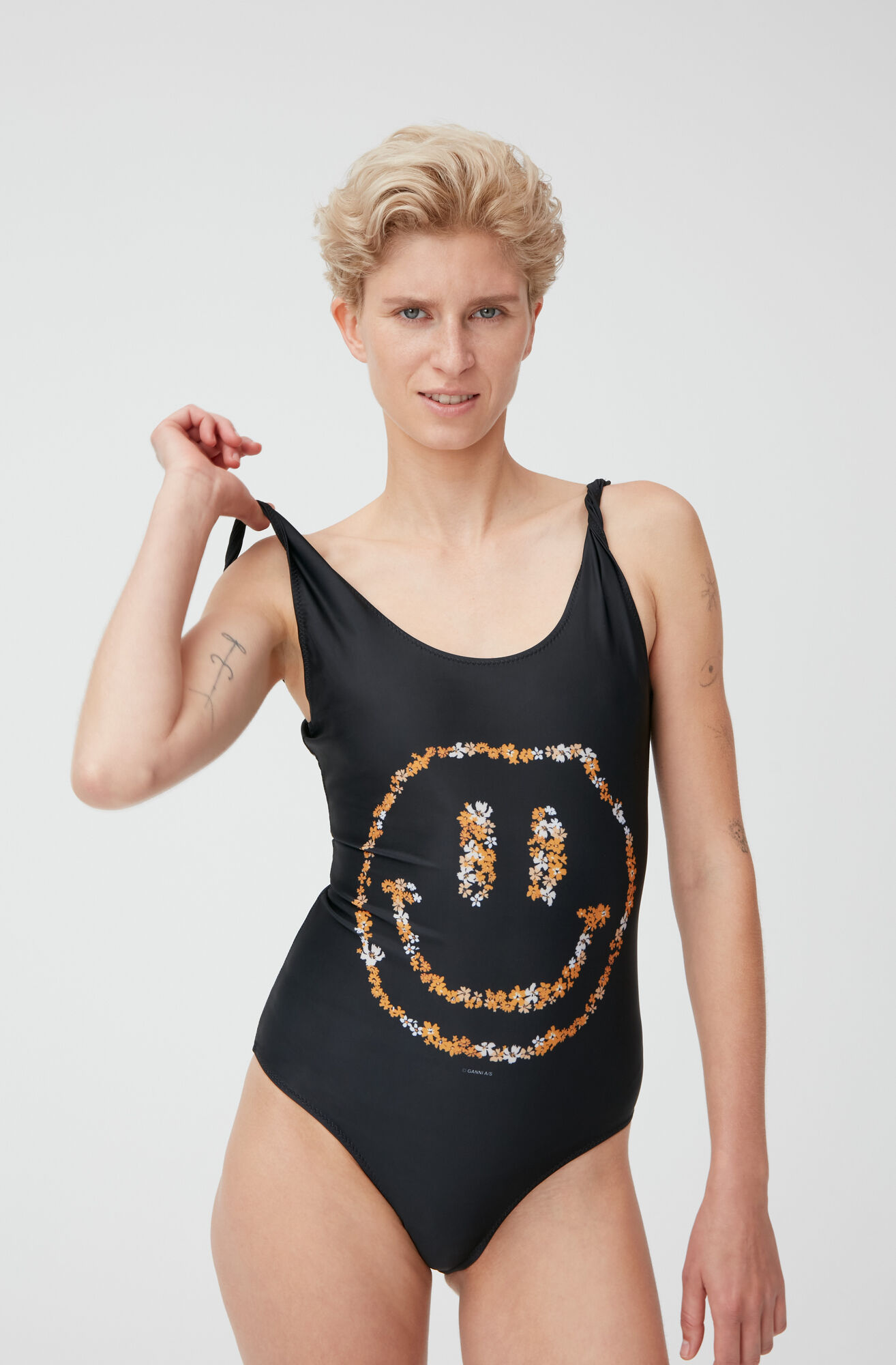 Smiley One-Piece Swimsuit, Elastane, in colour Black - 1 - GANNI