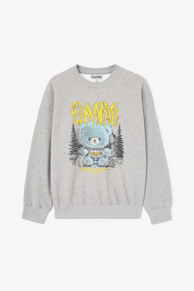 Sweatshirt with Forest Teddy, Organic Cotton, in colour Paloma - 1 - GANNI