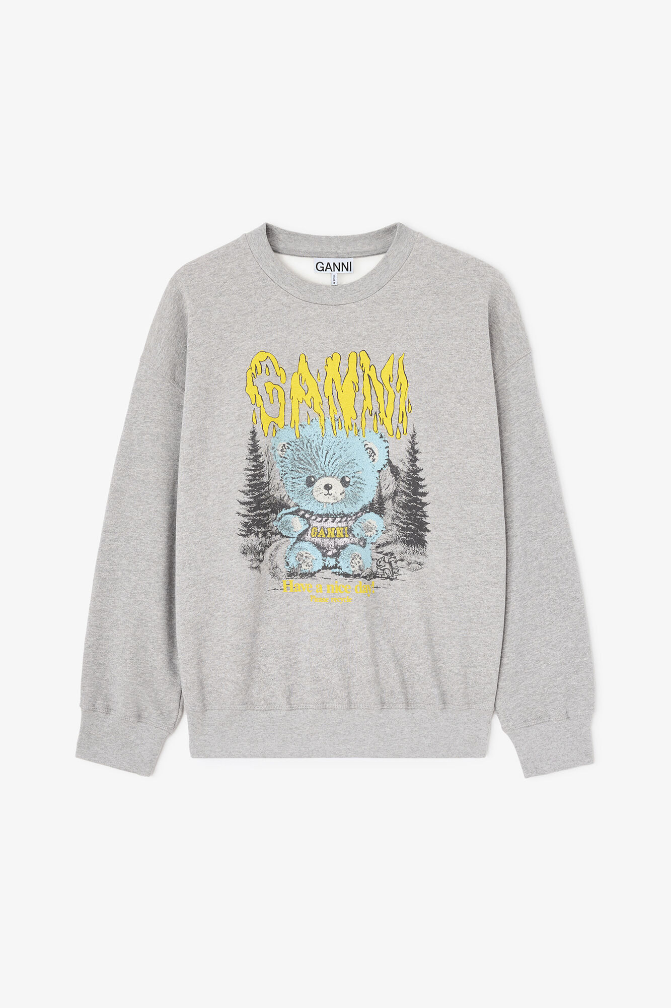 Sweatshirt with Forest Teddy, Organic Cotton, in colour Paloma - 1 - GANNI