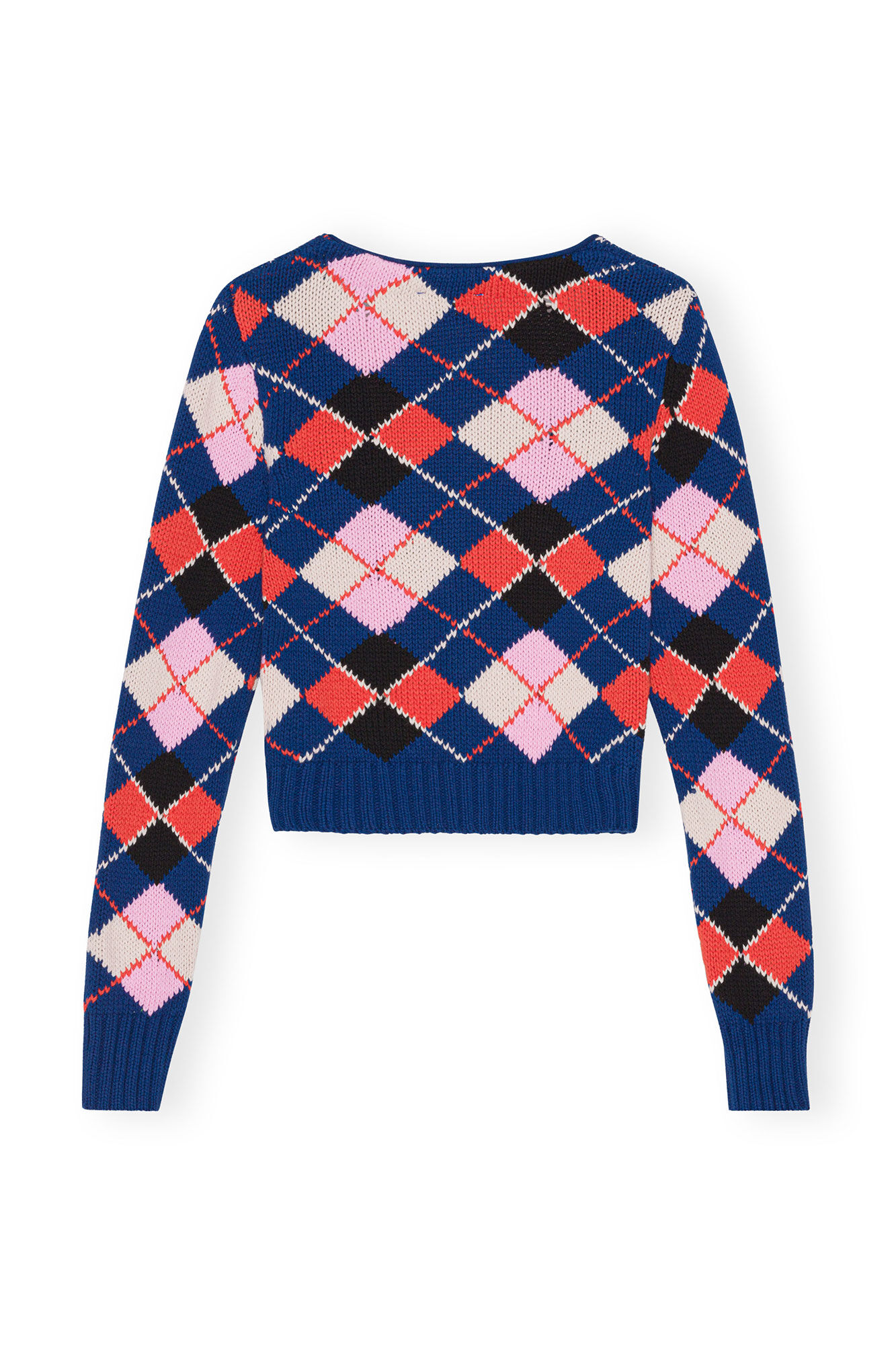 Graphic Cotton V-neck Cardigan, Cotton, in colour Sodalite Blue - 2 - GANNI