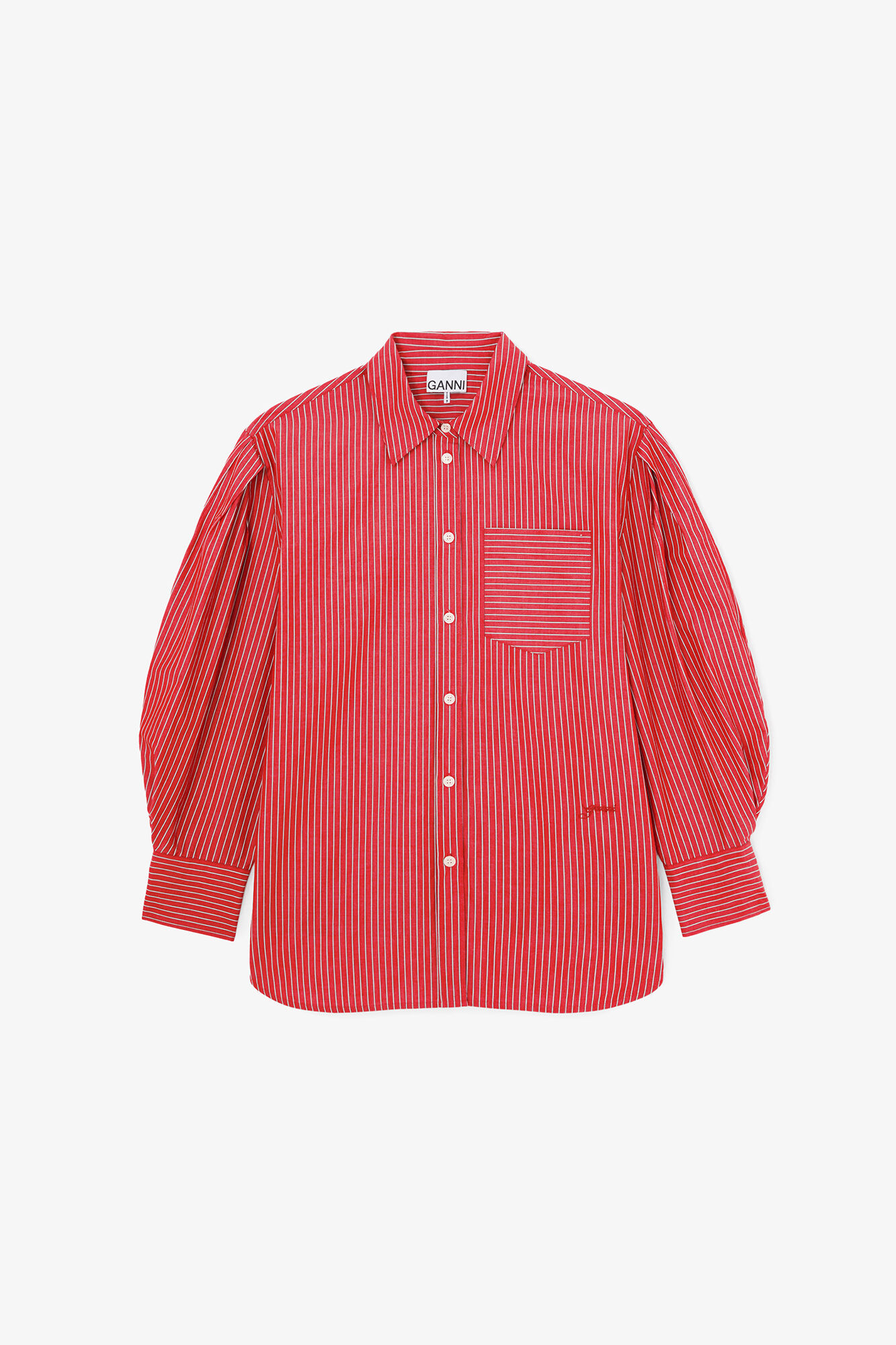 Shirt in Striped Cotton, Organic Cotton, in colour High Risk Red - 1 - GANNI
