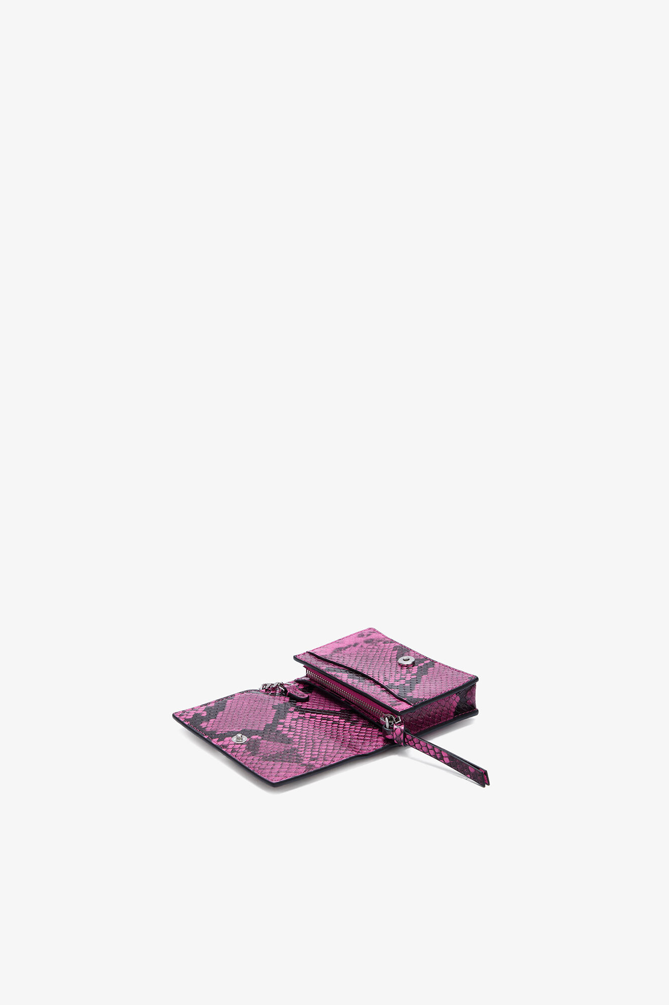 Bou Card Holder with Flap in Pink Snake, Recycled Polyester, in colour Raspberry Rose - 3 - GANNI