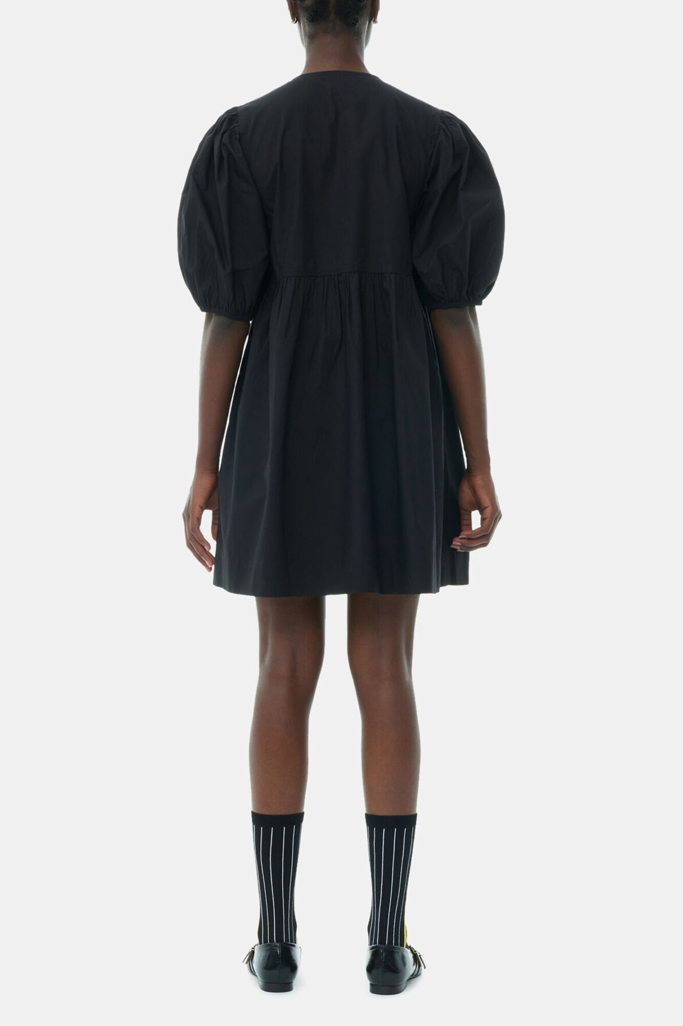 Black Cotton Poplin Tie String Mini Dress, Organic Cotton, in colour Black - 4 - GANNI