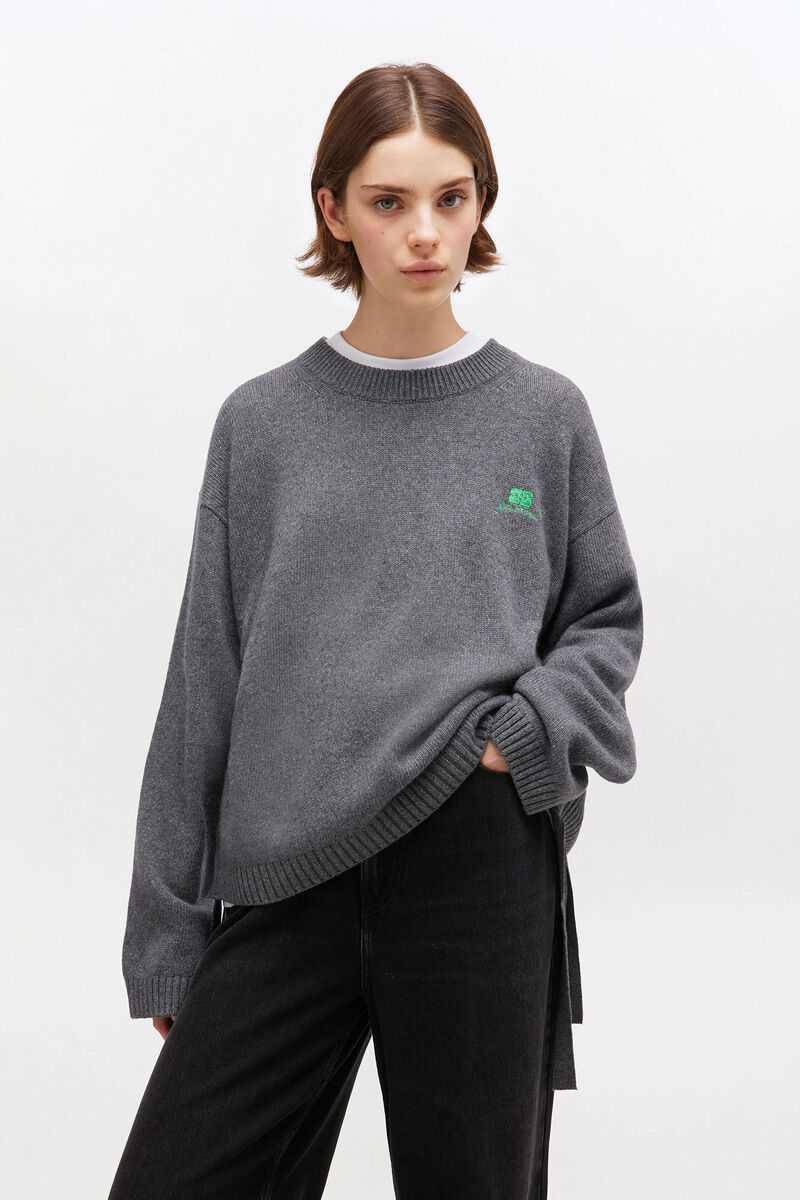 Grey Wool Mix Jumper, Viscose, in colour Charcoal Grey - 2 - GANNI