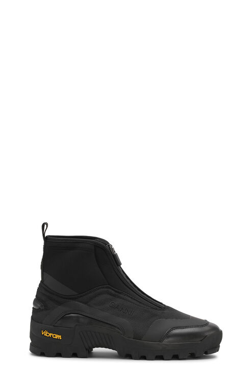 Ganni Layered Effect Technical Ankle Boots In Black