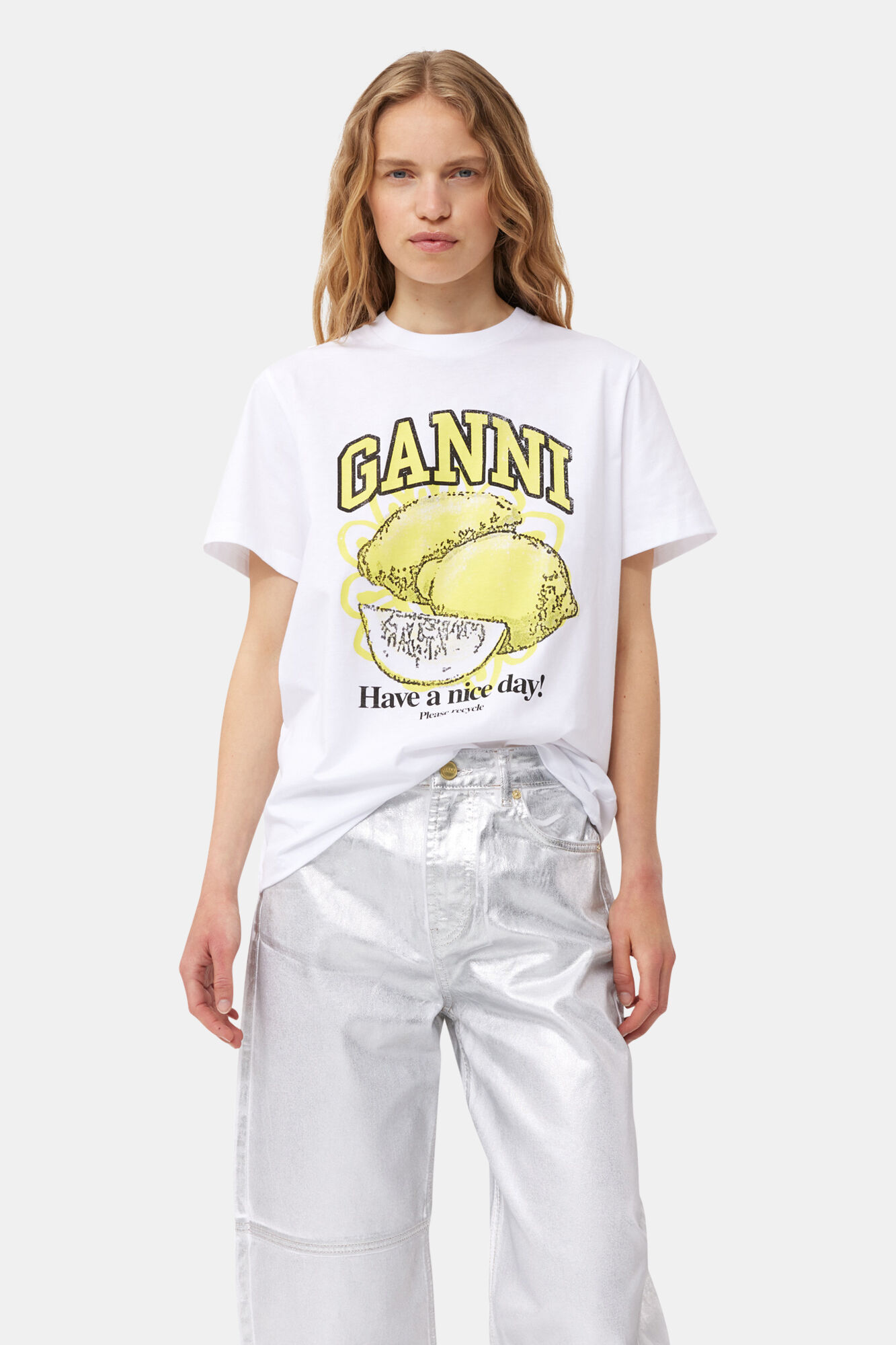 Ganni White Relaxed Lemon T-shirt