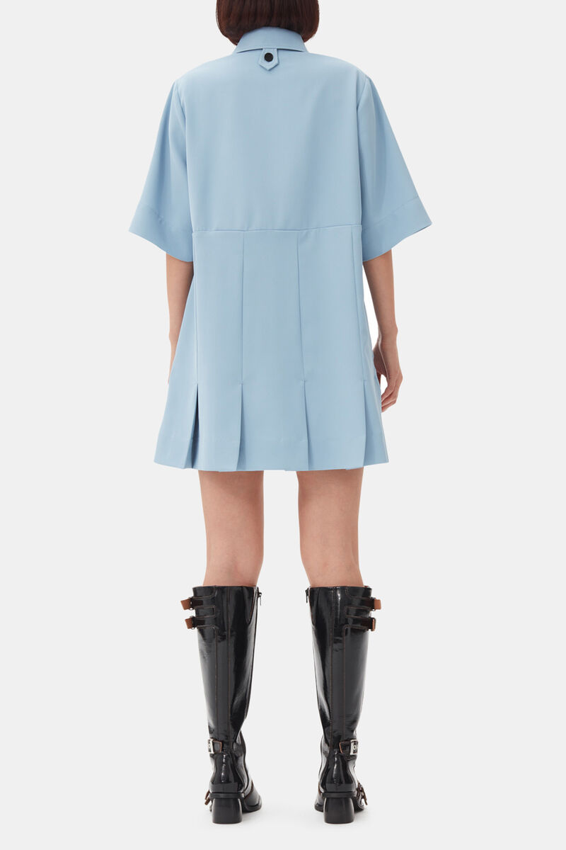 Light Blue Twill Suiting Mini Dress, Recycled Polyester, in colour Dusty Blue - 4 - GANNI