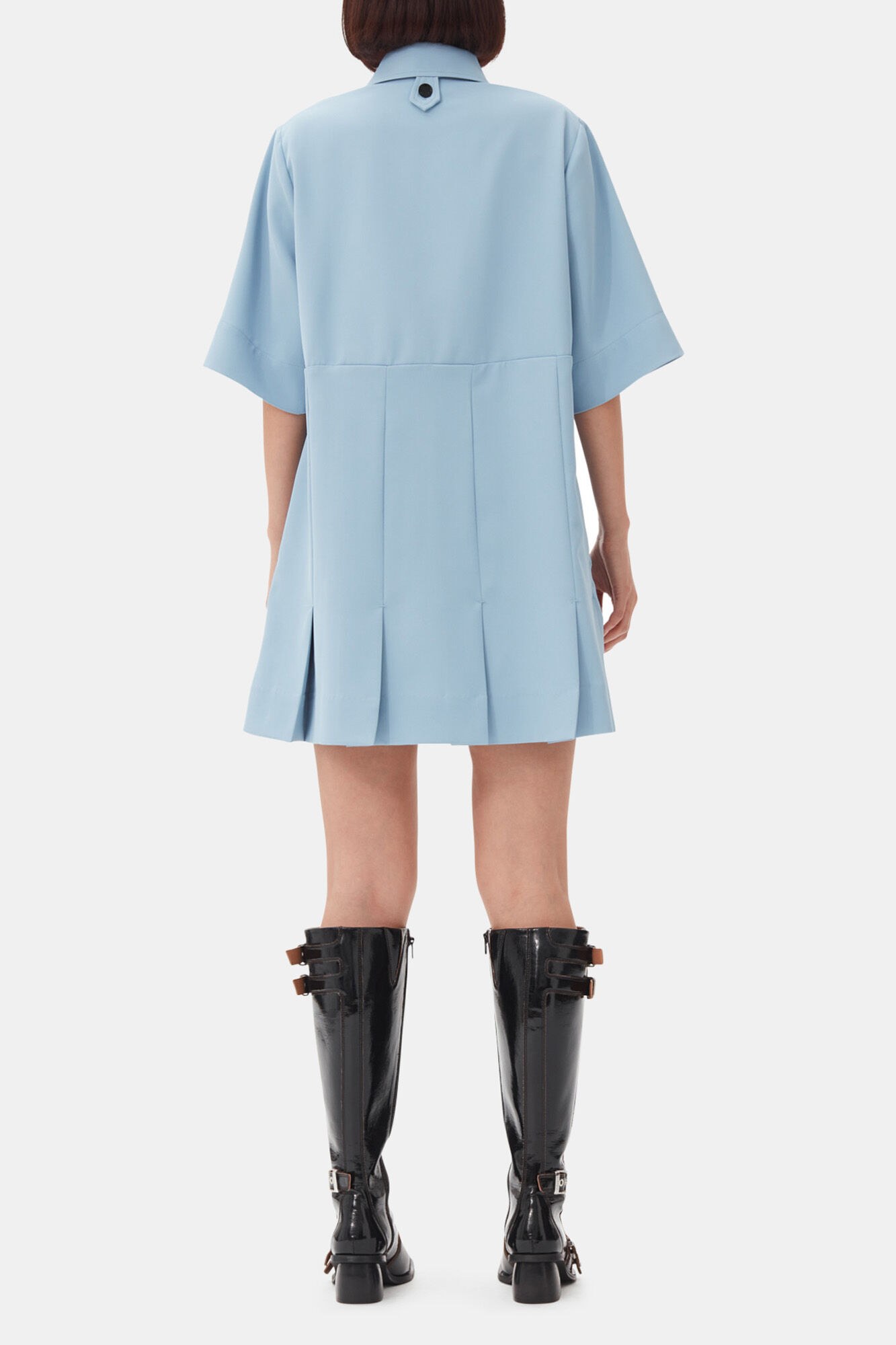 Light Blue Twill Suiting Mini Dress, Recycled Polyester, in colour Dusty Blue - 4 - GANNI