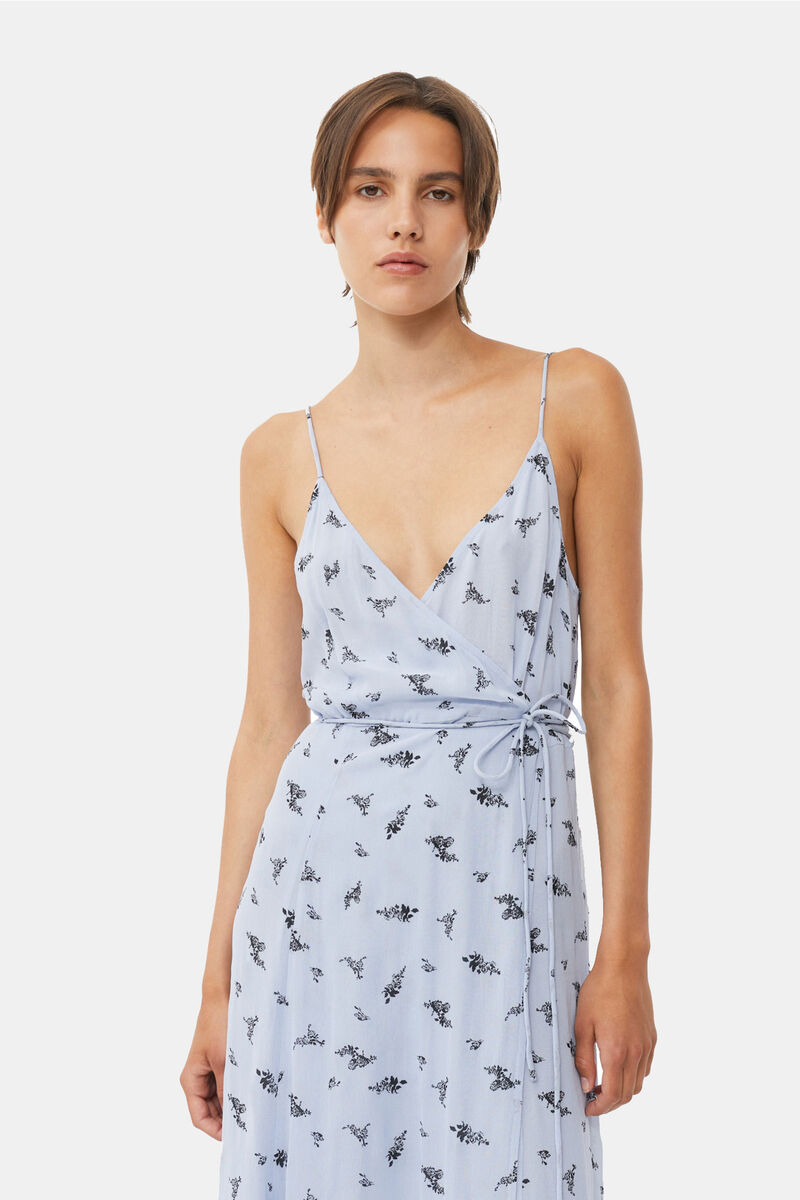 Printed Georgette Strap Wrap Dress, Viscose, in colour Brunnera Blue - 4 - GANNI