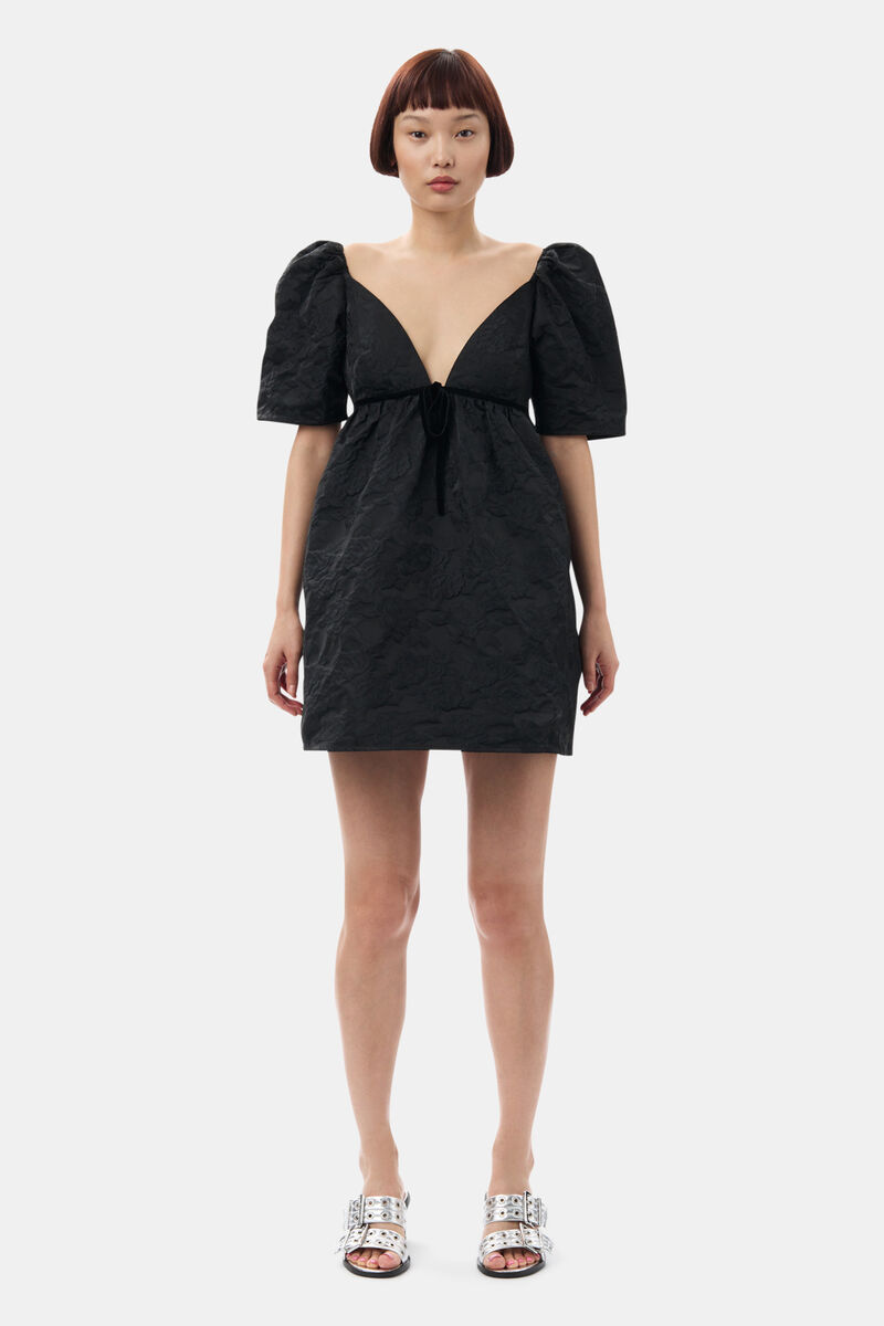 Black Black Botanical Jacquard Mini Dress | GANNI US 