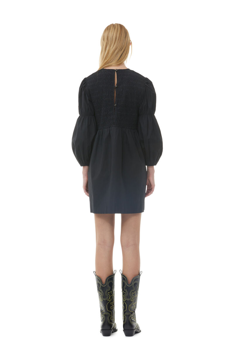 Robe courte smockée en popeline de coton noire, Cotton, in colour Black - 4 - GANNI
