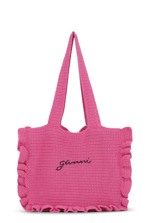 가니 토트백 GANNI Crochet Frill Tote Solid Bag,Shocking Pink