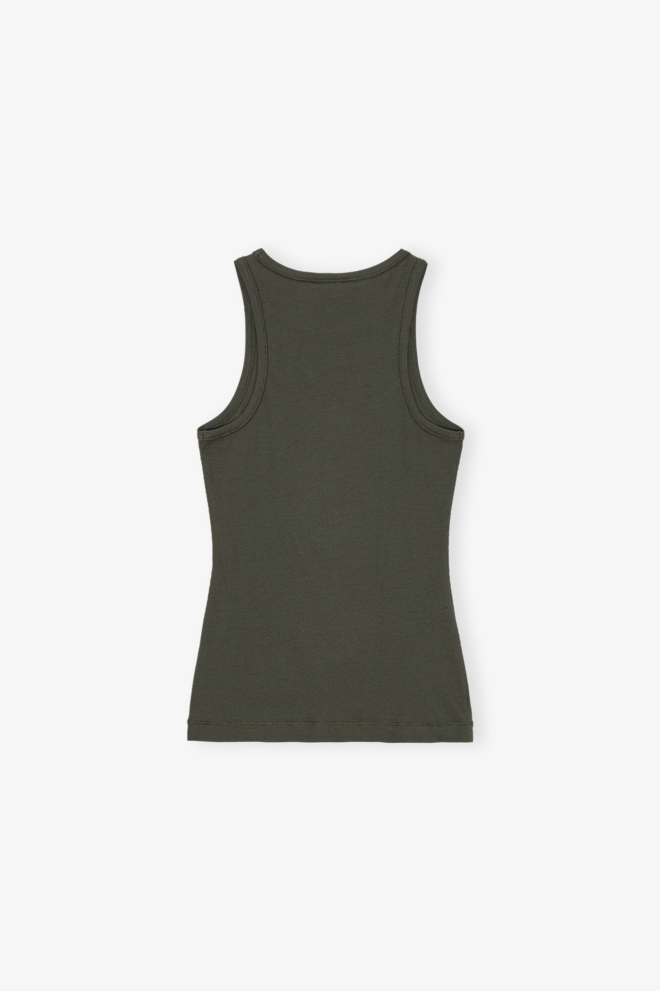 Green Soft Cotton Rib Tank Top, Elastane, in colour Climbing Ivy - 2 - GANNI