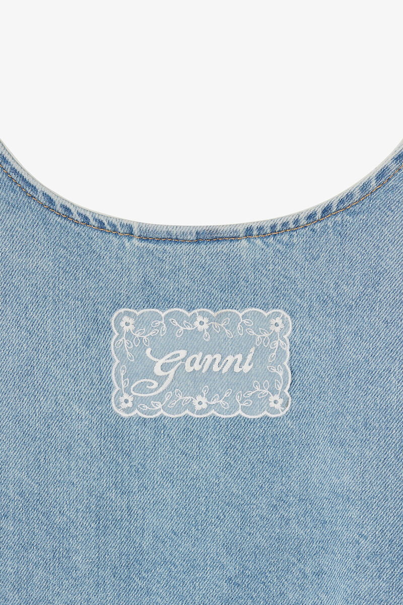 Dress in Lightweight Denim, Organic Cotton, in colour Light Blue Vintage - 2 - GANNI