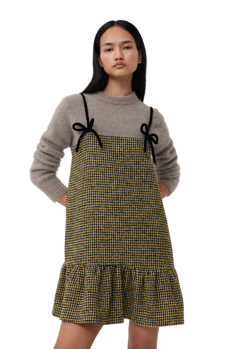 Checkered Woollen Mini klänning, Acryl, in colour Blazing Yellow - 4 - GANNI