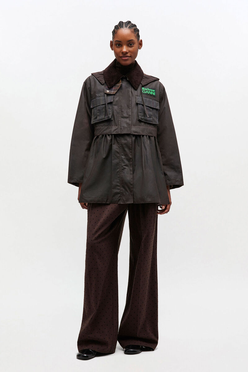 Peplum Wax Jacket in Green, Cotton, in colour Ganache - 1 - GANNI