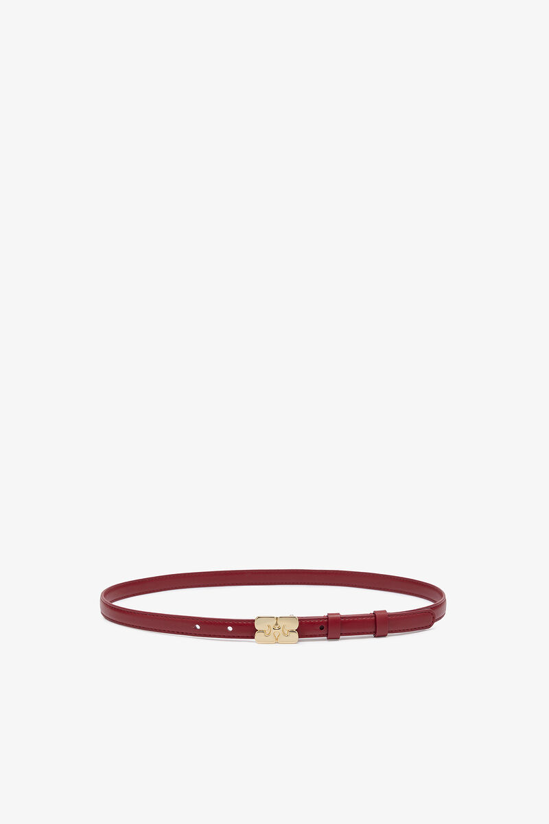 Kat Small Belt in Red, Recycled Leather, in colour Red Dahlia - 1 - GANNI