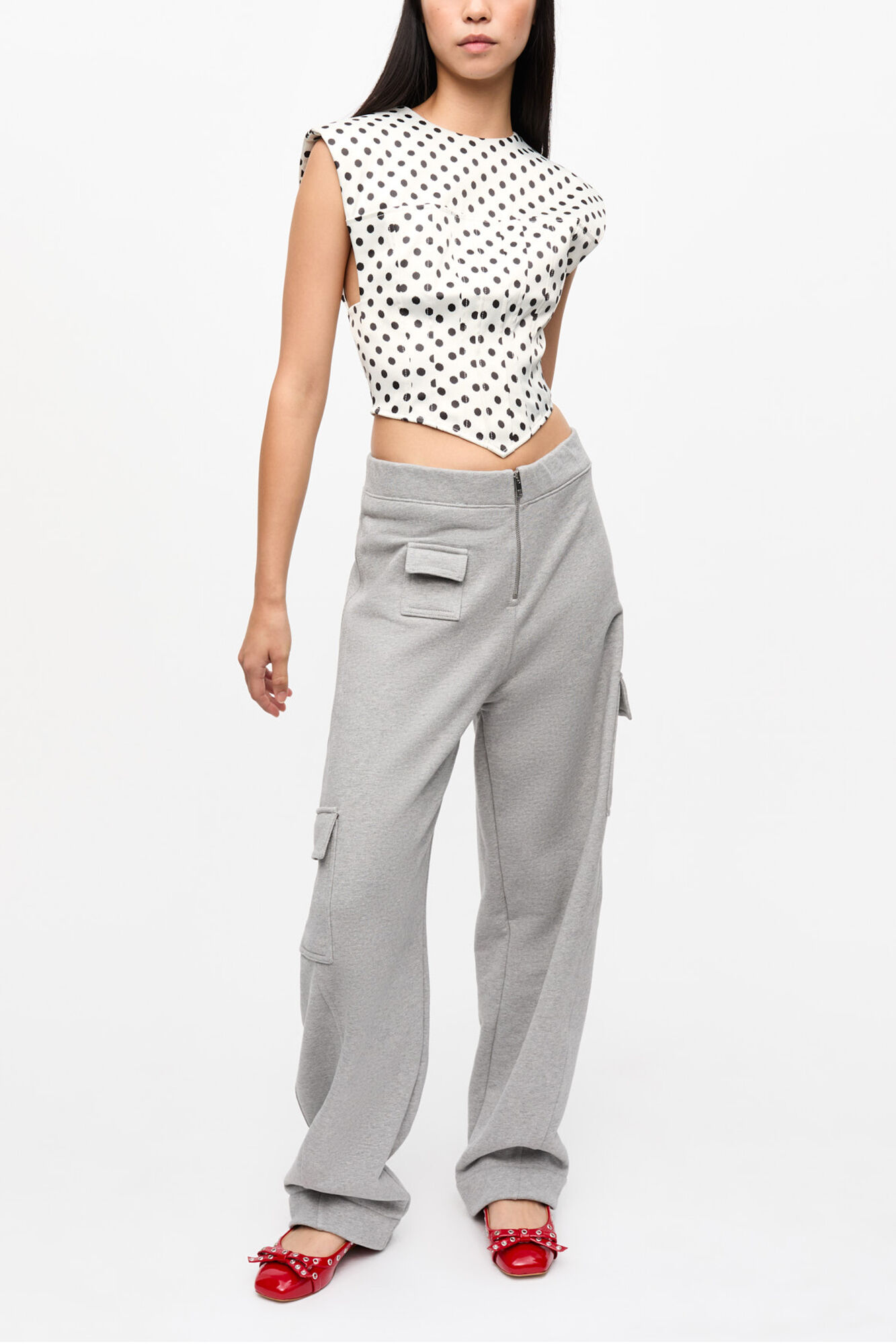 GANNI ポルカドットブラウス Polka-Dot Satin Corset Blouse | GANNI US