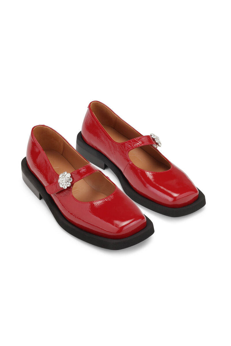 Mary Jane Ballerinaer, Leather, in colour Barbados Cherry - 3 - GANNI