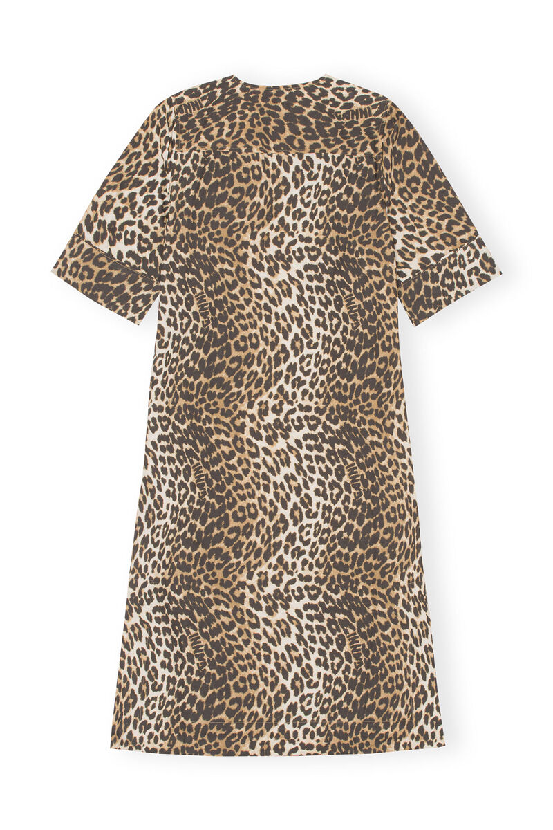 Leopard Wide Midi Dress, Cotton, in colour Big Leopard Almond Milk - 2 - GANNI