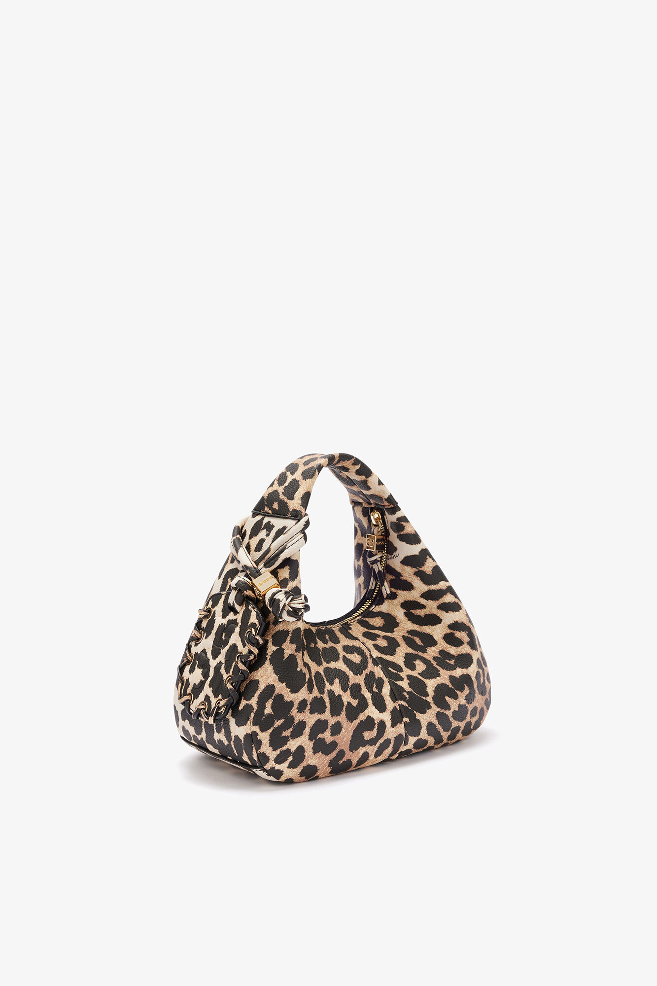 Mini Hobo taske i leopardprint med grynet tekstur, Recycled Polyester, in colour Almond Milk - 2 - GANNI
