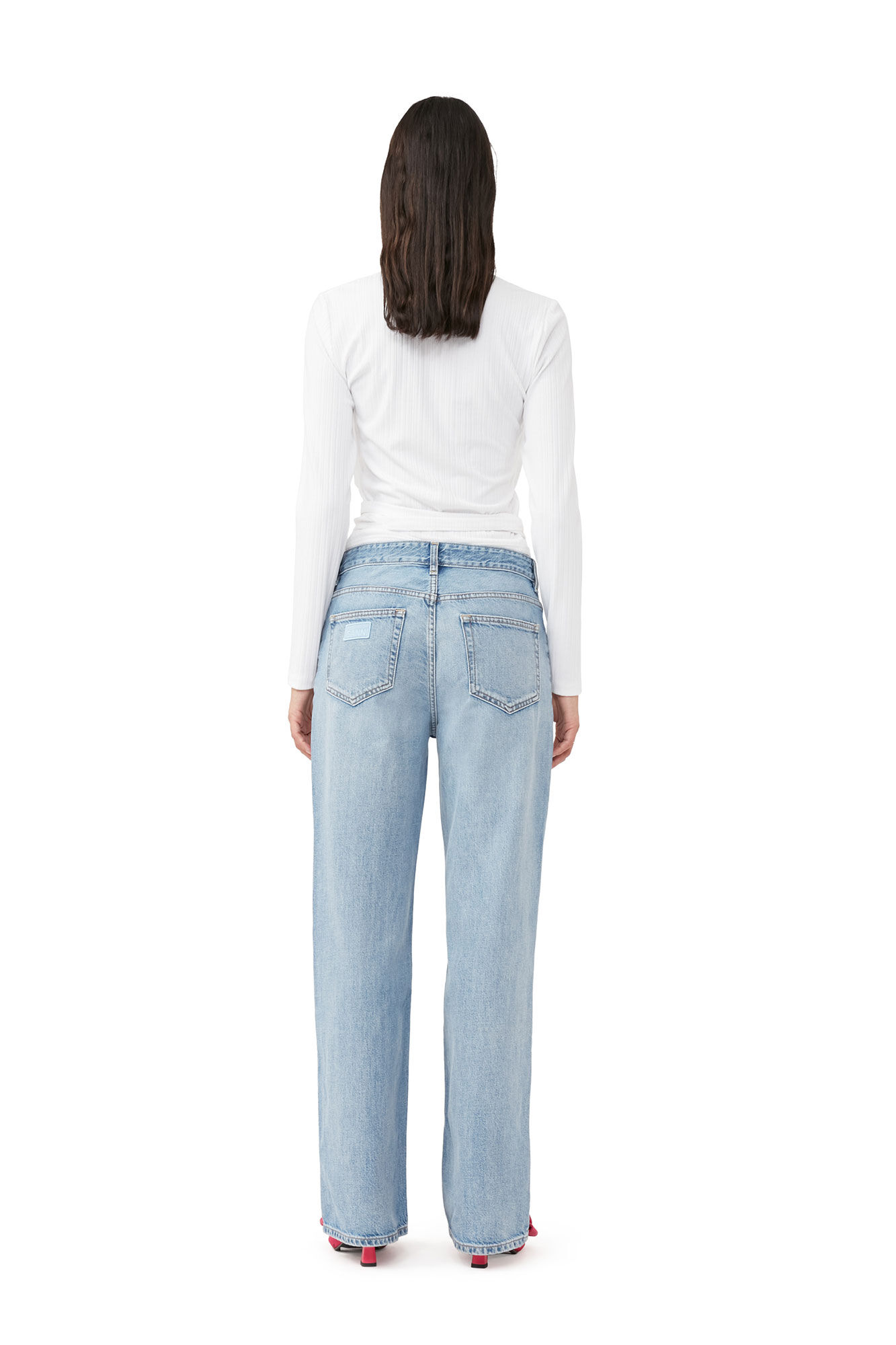 Rib Jersey Wrap Blouse, Elastane, in colour Bright White - 3 - GANNI