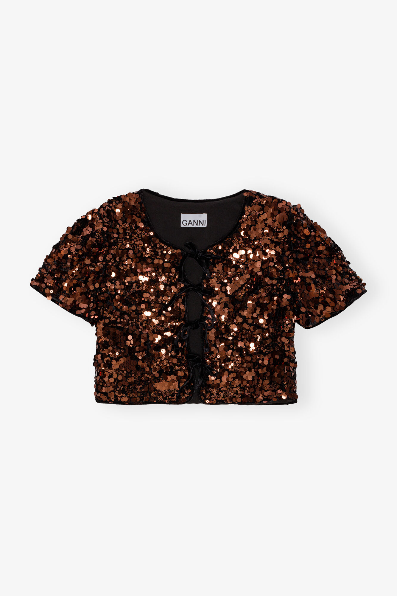 Brown Sequins blus, Polyester, in colour Bitter Chocolate - 1 - GANNI
