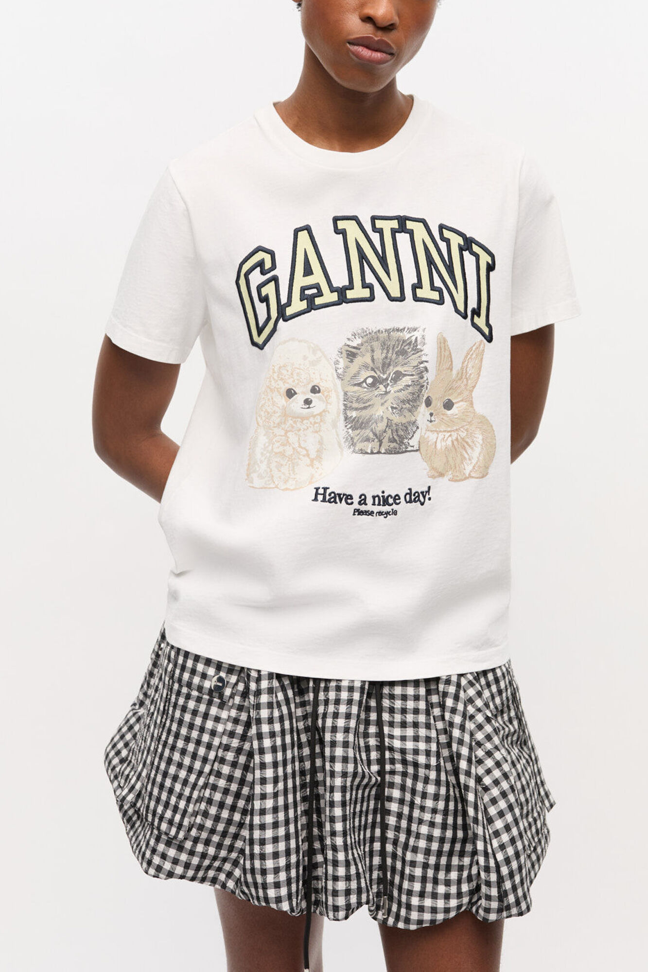 White Animal Print T-shirt | GANNI IT
