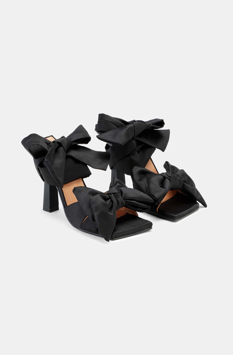 Heeled Bow Sandals, Polyester, in colour Black - 3 - GANNI