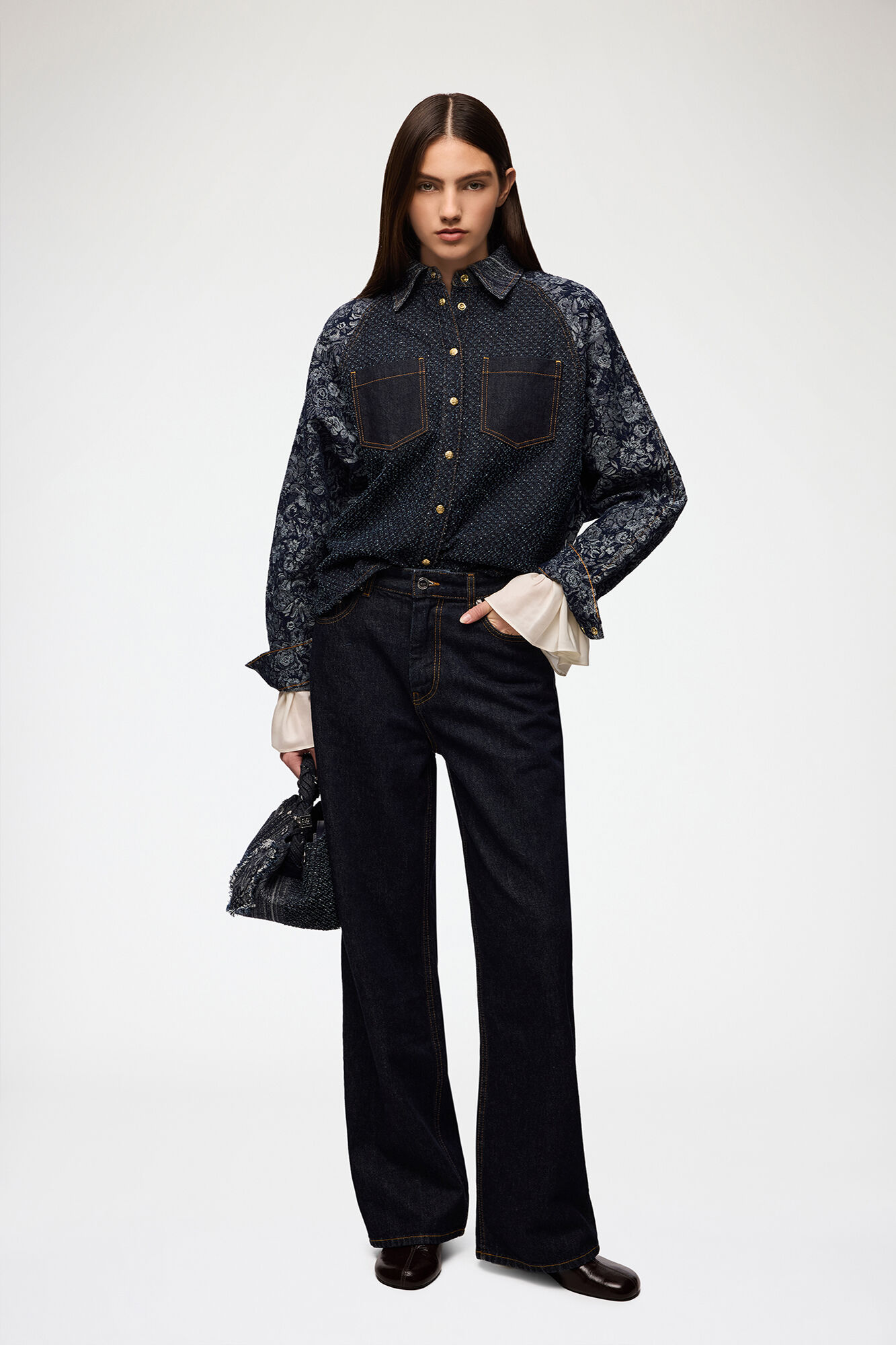 Shirt in Patchwork Denim, Organic Cotton, in colour Rinse - 2 - GANNI