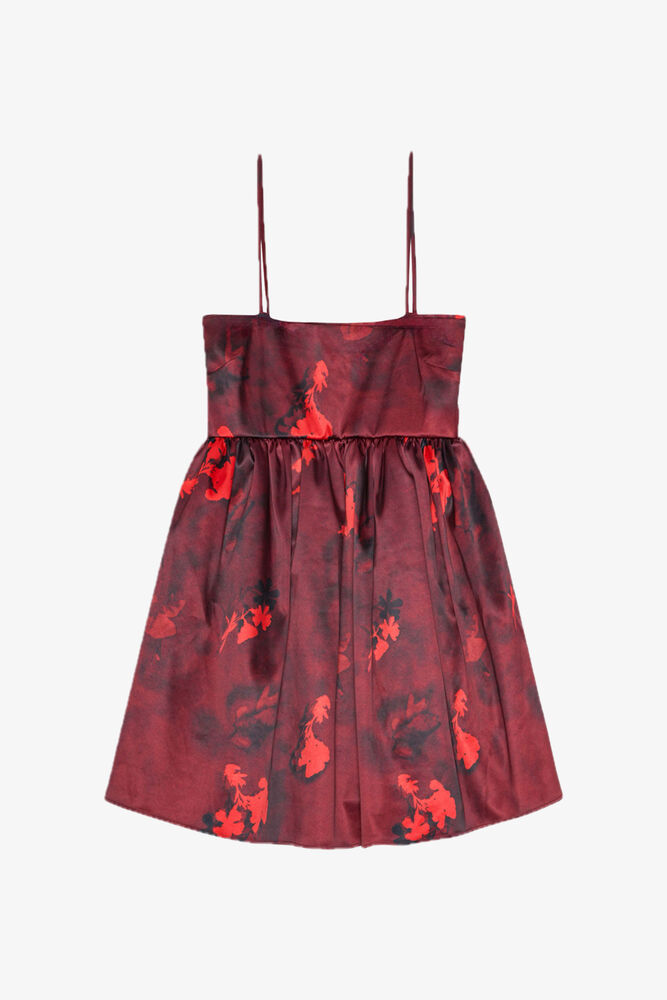 Robe Red Floral Print Satin Strap Mini, Winery