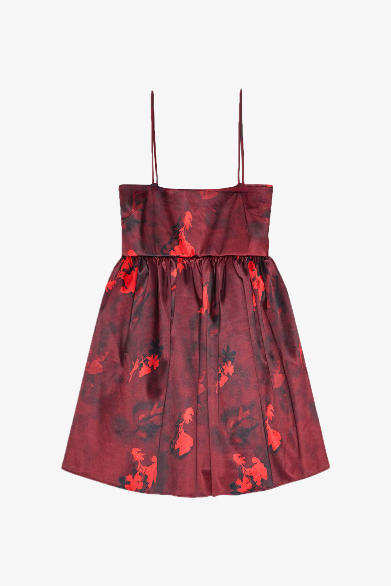 Red Floral Print Satin Strap Mini Dress, Elastane, in colour Winery - 1 - GANNI