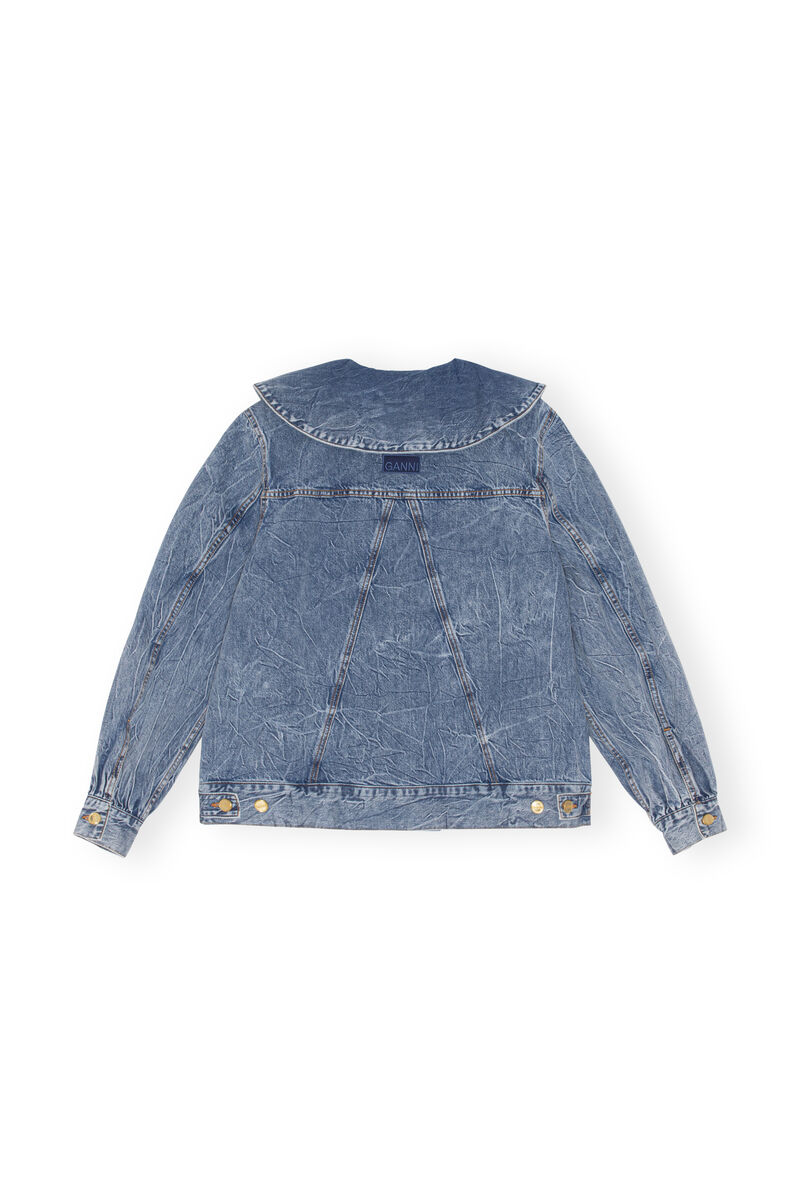 Crinkle-Denim-Jacke in Oversize-Passform, Cotton, in colour Mid Blue Stone - 2 - GANNI