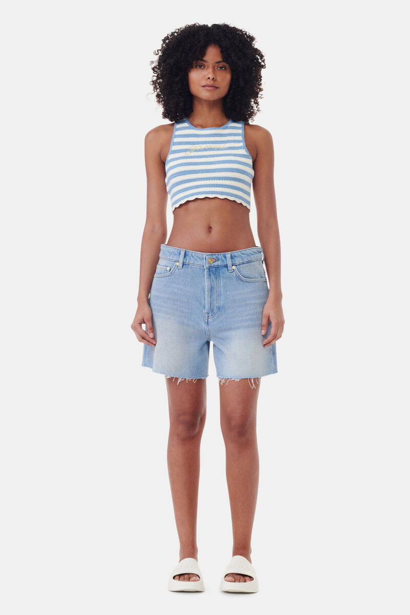 Crochet Racerback Top, Cotton, in colour Glacier Lake - 2 - GANNI