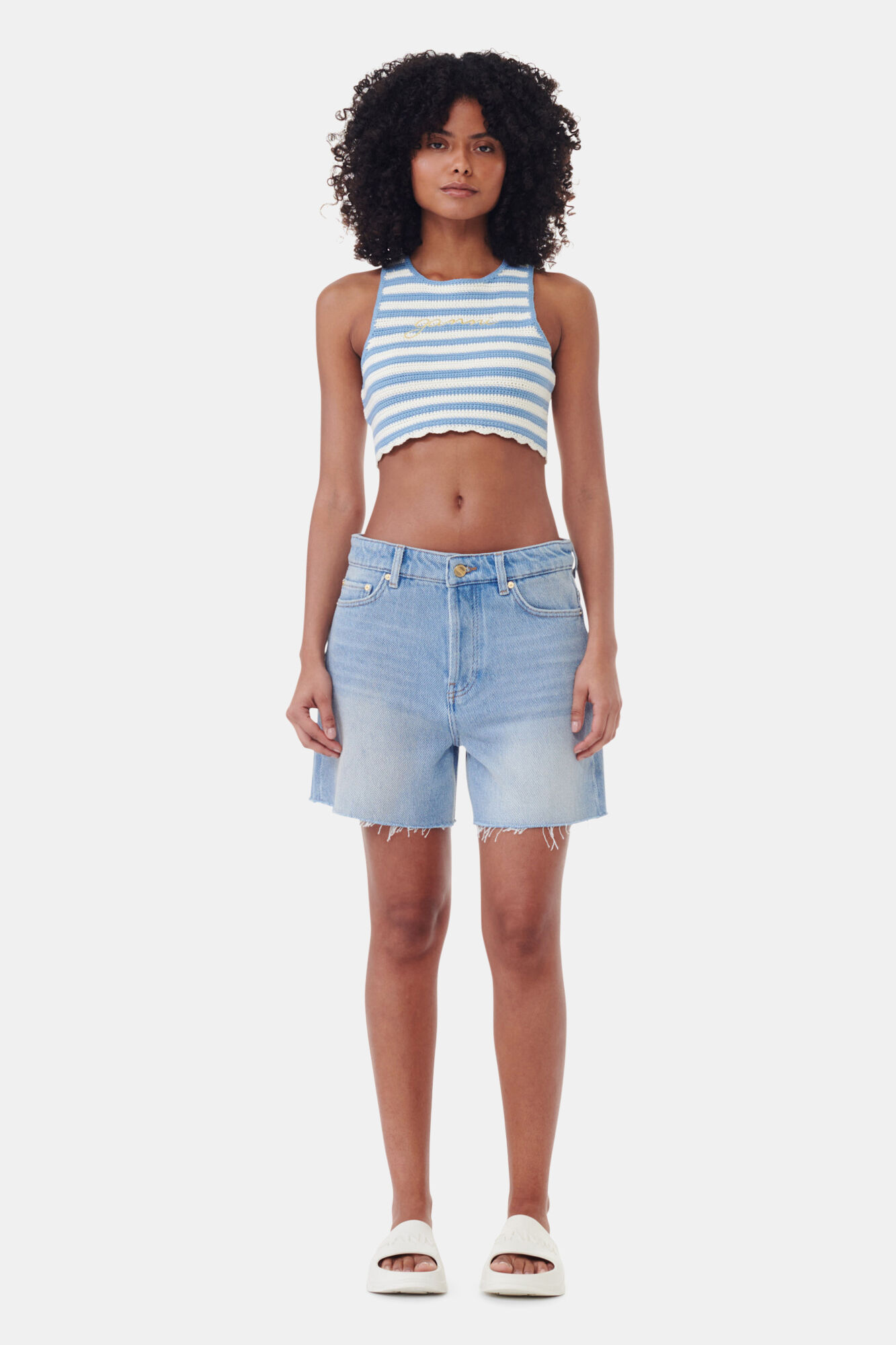 Crochet Racerback Top, Cotton, in colour Glacier Lake - 2 - GANNI