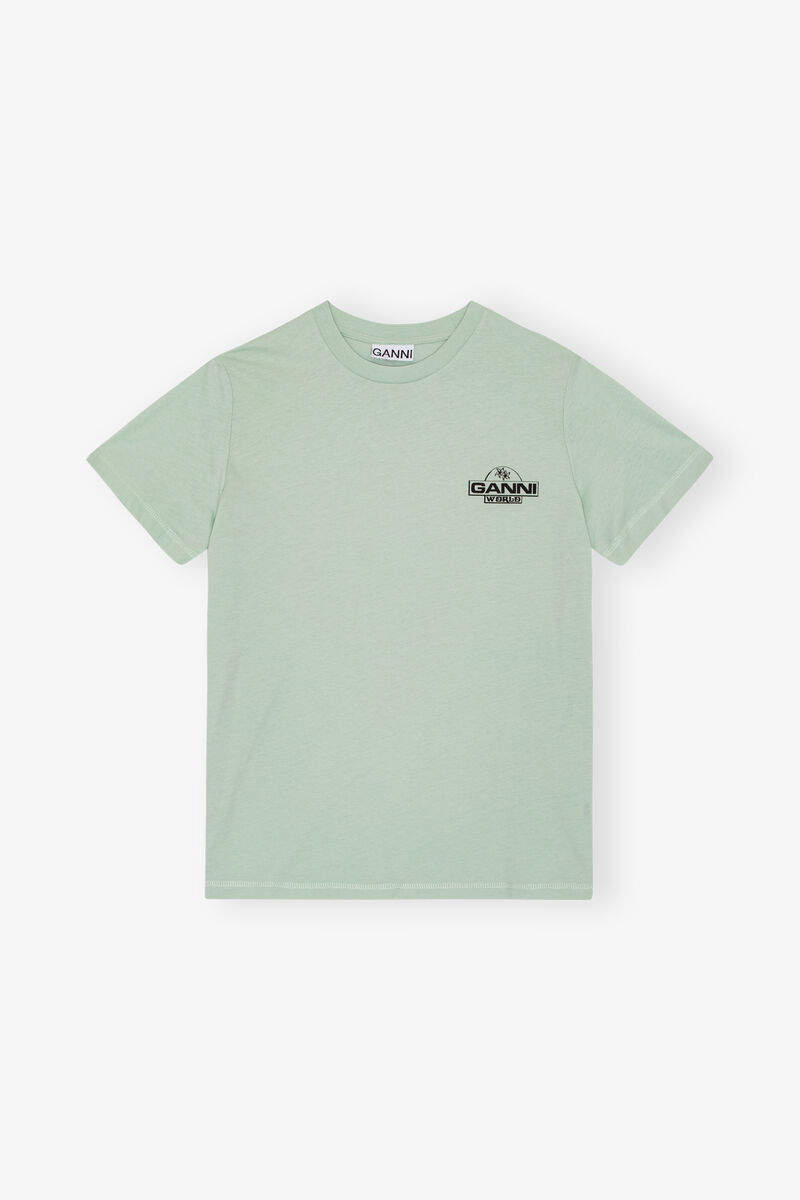 Mint Green GANNI World T-shirt, Cotton, in colour Aqua Foam - 1 - GANNI