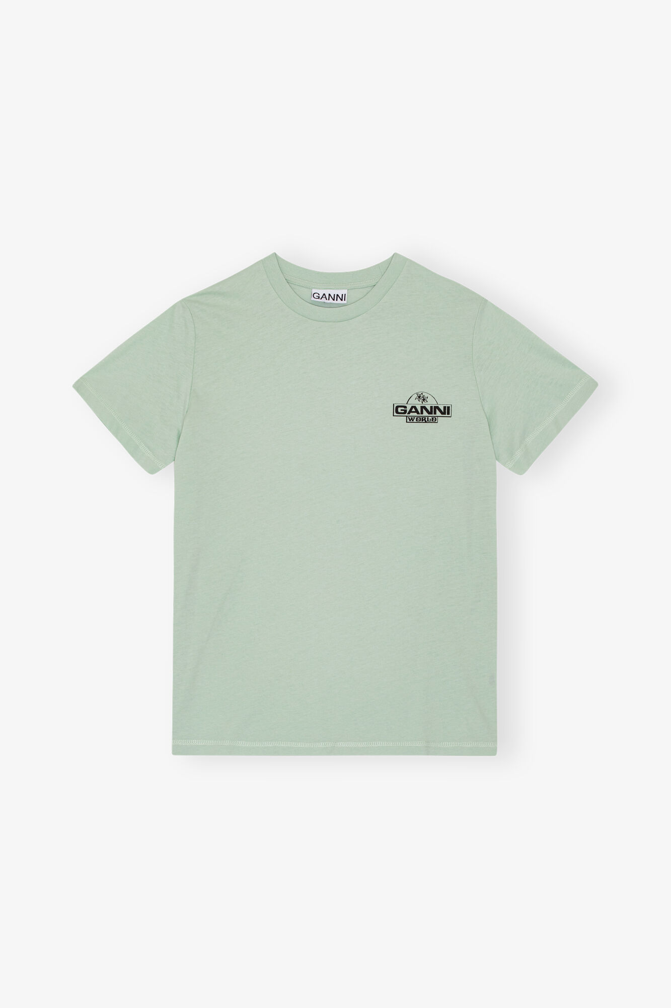Mint Green GANNI World T-shirt, Cotton, in colour Aqua Foam - 1 - GANNI