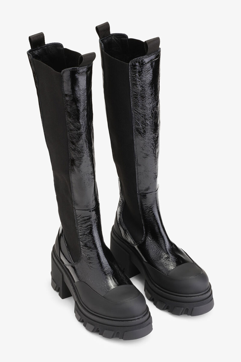 Cleated High Chelsea Boots, Calf Leather, in colour Black - 2 - GANNI