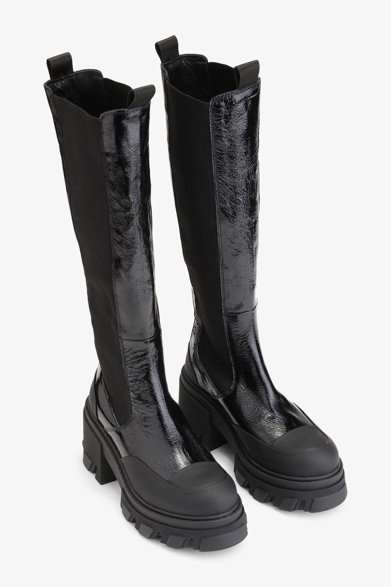 Cleated High Chelsea Boots, Calf Leather, in colour Black - 2 - GANNI