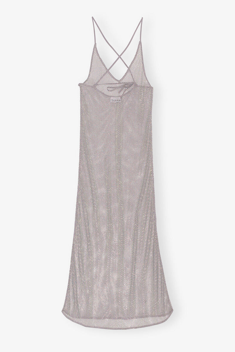 Embellished Mesh Dress, Elastane, in colour Silver - 1 - GANNI