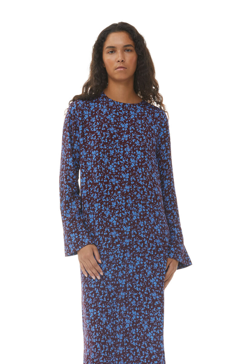 Printed Crepe Midi Dress, LENZING™ ECOVERO™, in colour Port Royale - 2 - GANNI