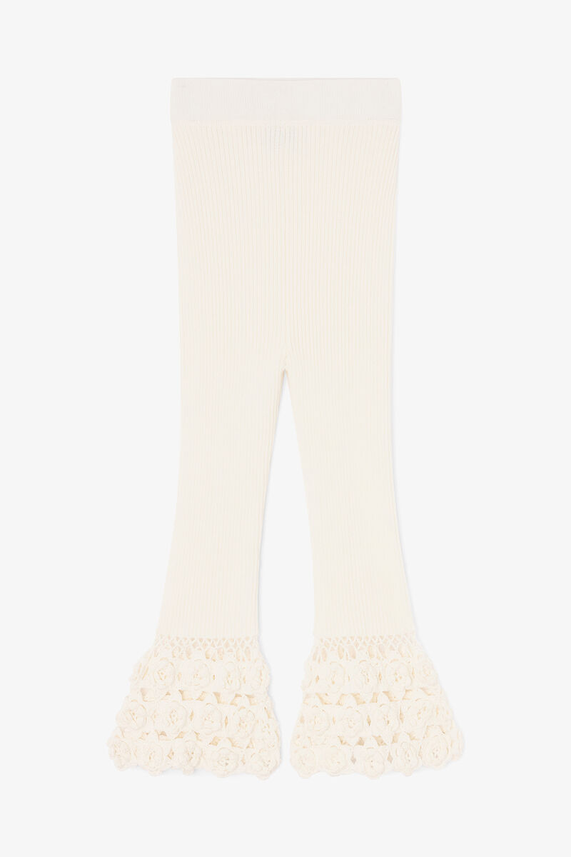 Pantalon crochet&eacute; en coton, Organic Cotton, in colour Egret - 1 - GANNI