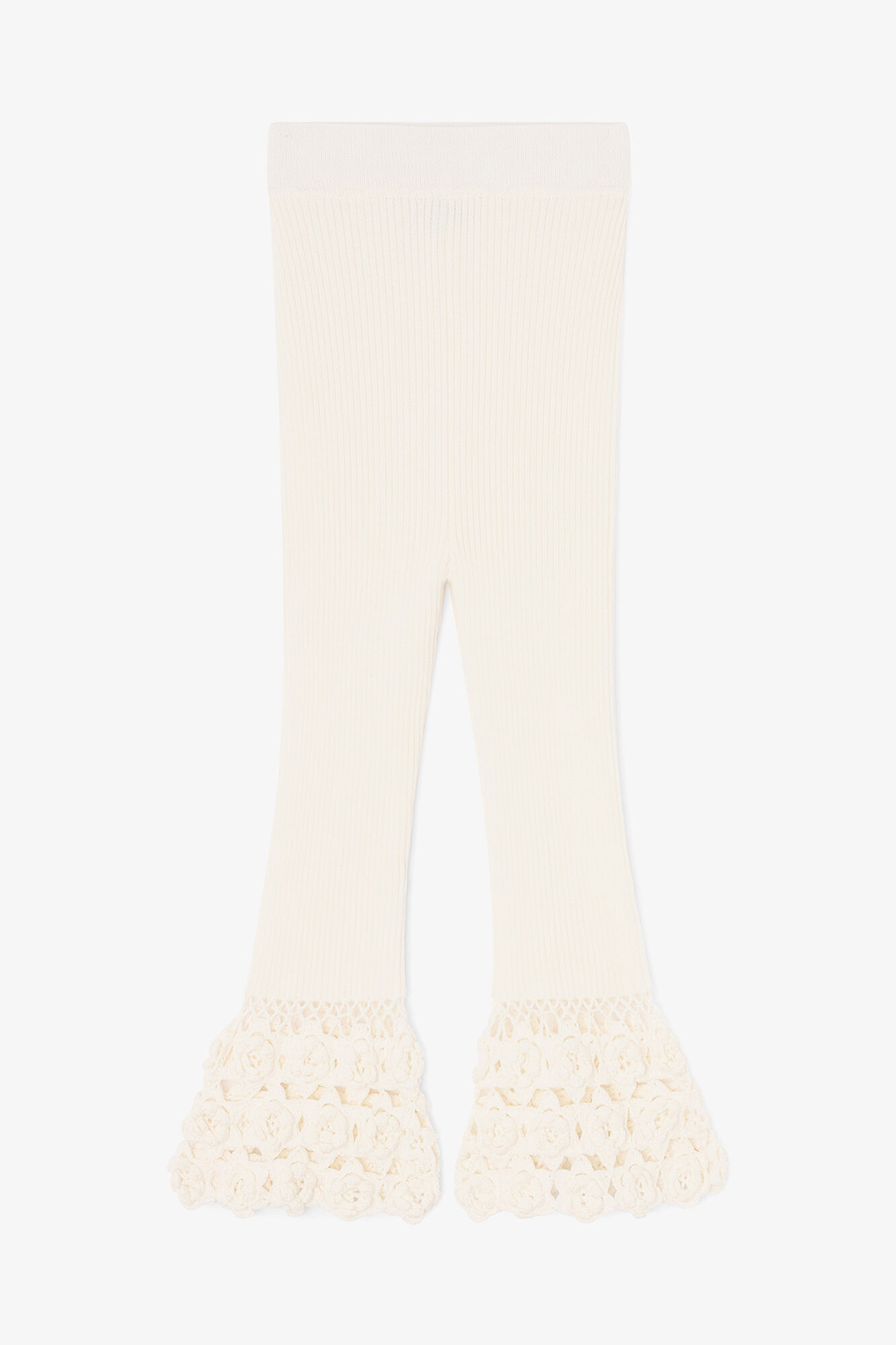 Pantalon crochet&eacute; en coton, Organic Cotton, in colour Egret - 1 - GANNI