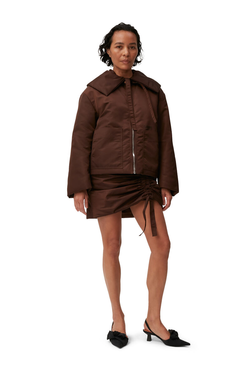 Nylon Collar Jacket , Nylon, in colour Chicory Coffee - 1 - GANNI