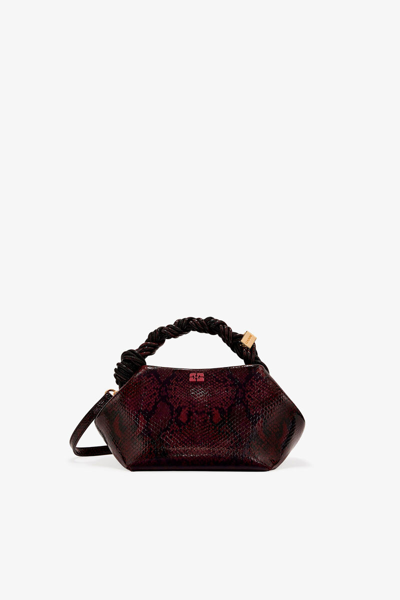 Burgundy Snake Small Bou Bag, Recycled Leather, in colour Dark Burgundy - 1 - GANNI